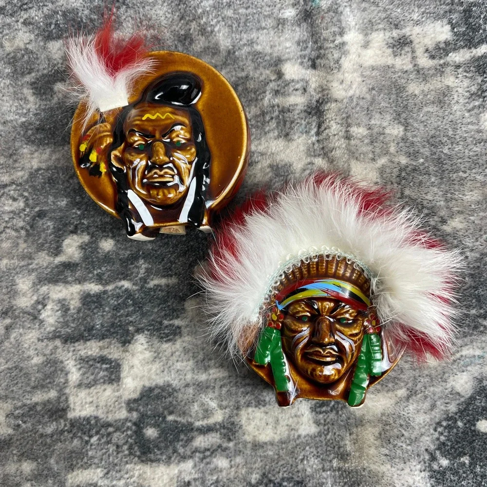 Vtg‎ Native American Chief & Brave Salt & Pepper Shaker Set Ceramic Kitsch
